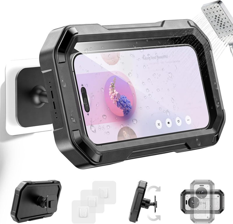 KDD Shower Phone Holder Waterproof - 360° Rotation Detachable Phone Case, Fully Enclosed High Touch Sensitive Design Wall Phone Mount Stand, Bathroom Mirror Bathtub Accessories for 4-6.7” Cellphones - Image 1
